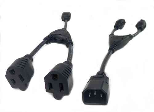C14 Plug to 2x US NEMA 5-15R Receptacle 3x0.75mm² Short Cable 30cm